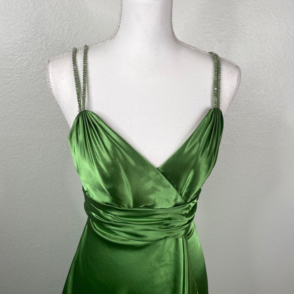 MeProm By Moonlight Fairy Whimsy Babydoll Prom Satin Beaded Dress Green Size S